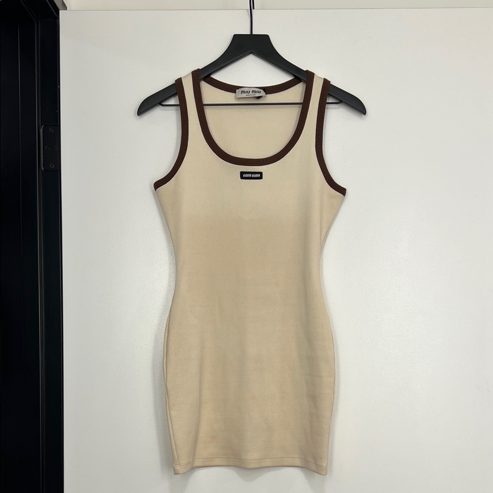 Miu Miu Cream Mini Dress with Brown Trim